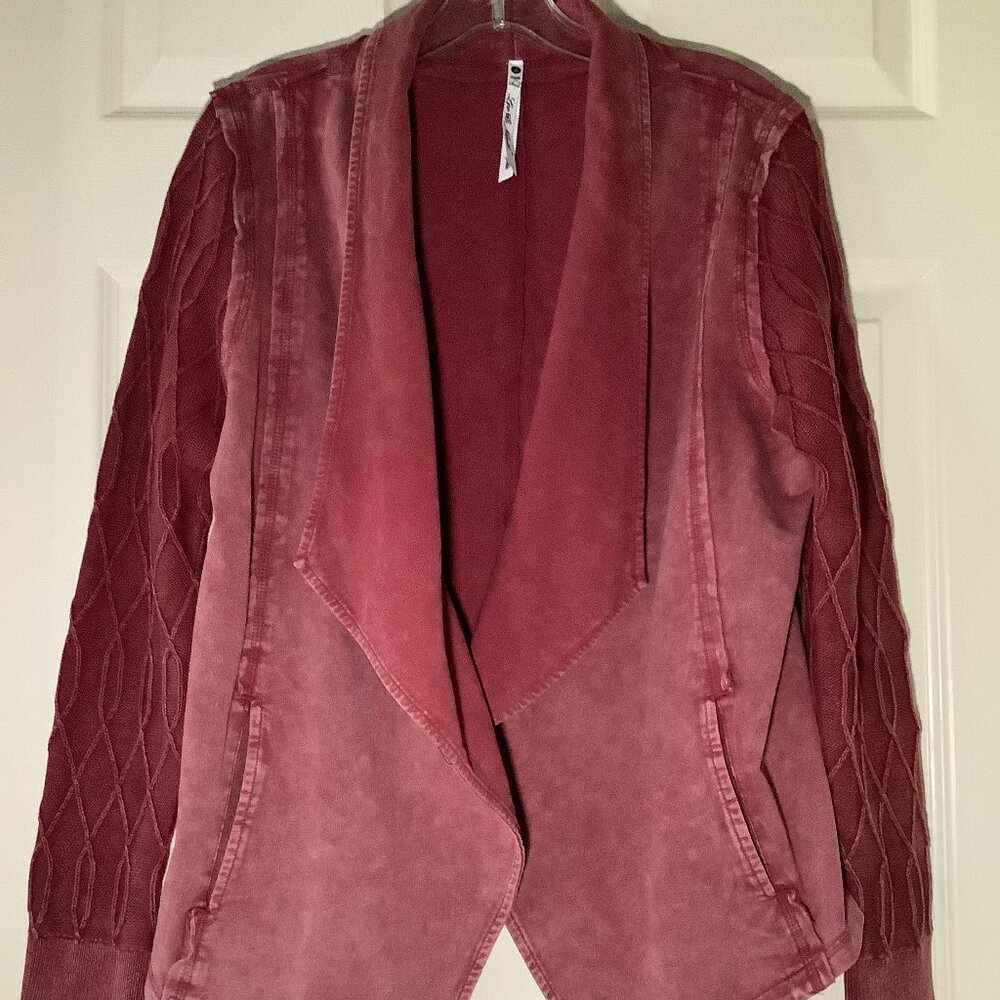 Leo & Nicole Burgundy Drape Jacket Large Asymmetrical Open Front Boho
